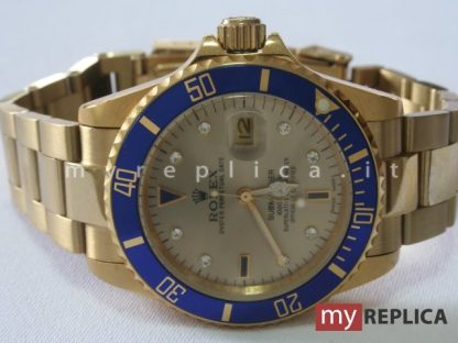 Rolex Submariner Oro Date Quadrante Oro con Diamanti Ghiera Blu 116618LB