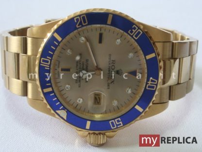 Rolex Submariner Oro Date Quadrante Oro con Diamanti Ghiera Blu 116618LB - immagine 2